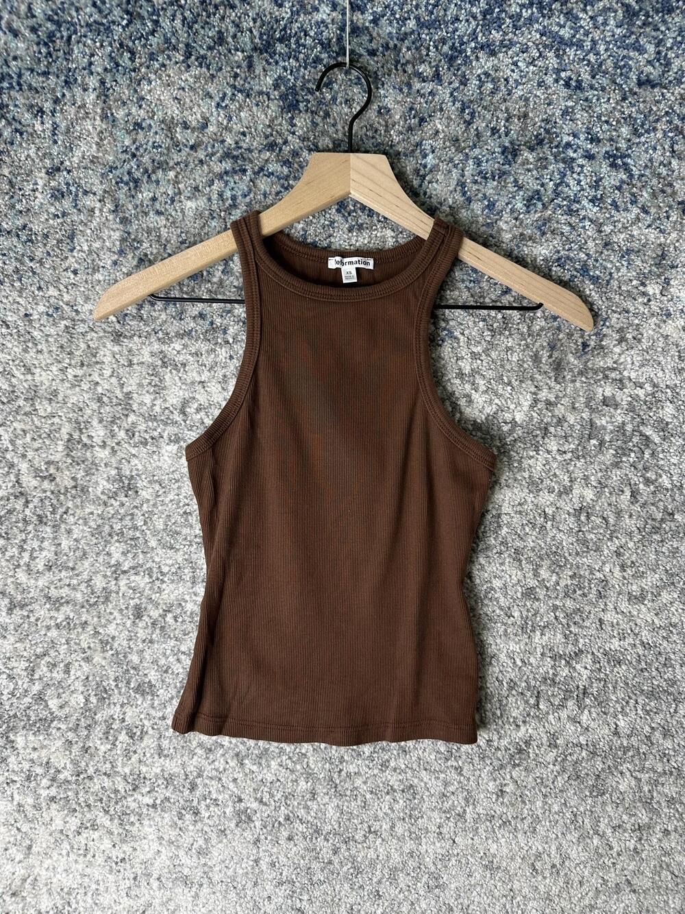 Reformation Tank Top Womens XS Brown High Neck Ribbed Organic Cotton Stretch